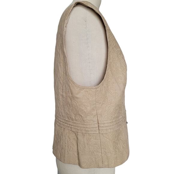 Lane Bryant Cotton Jacquard Button Front Scroll Print Vest Size 14 Tan Boho Chic - Picture 2 of 11